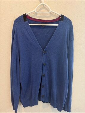 Men's Blue V-Neck Button Cardigan Sweater